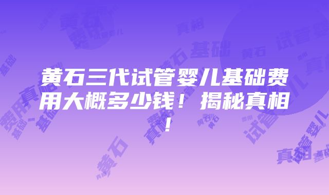 黄石三代试管婴儿基础费用大概多少钱！揭秘真相！