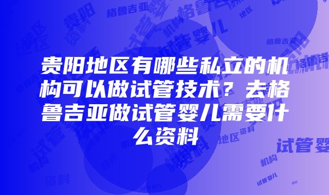 贵阳地区有哪些私立的机构可以做试管技术？去格鲁吉亚做试管婴儿需要什么资料