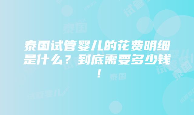 泰国试管婴儿的花费明细是什么？到底需要多少钱！