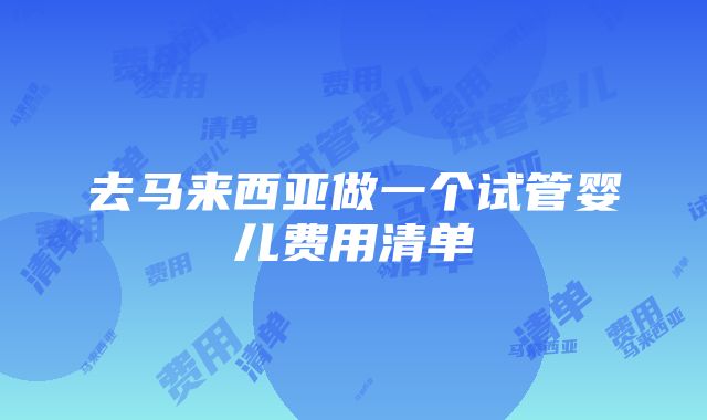 去马来西亚做一个试管婴儿费用清单