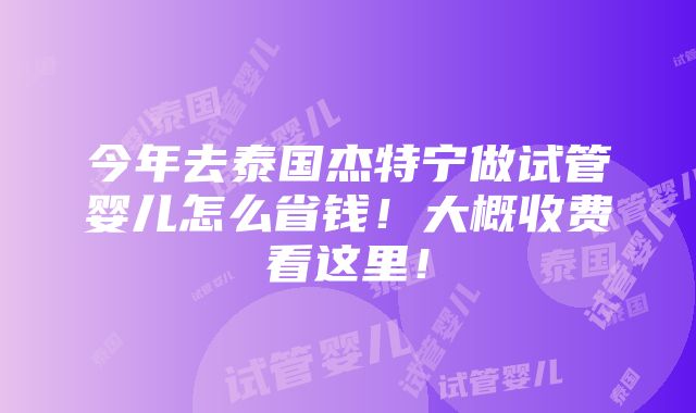 今年去泰国杰特宁做试管婴儿怎么省钱！大概收费看这里！