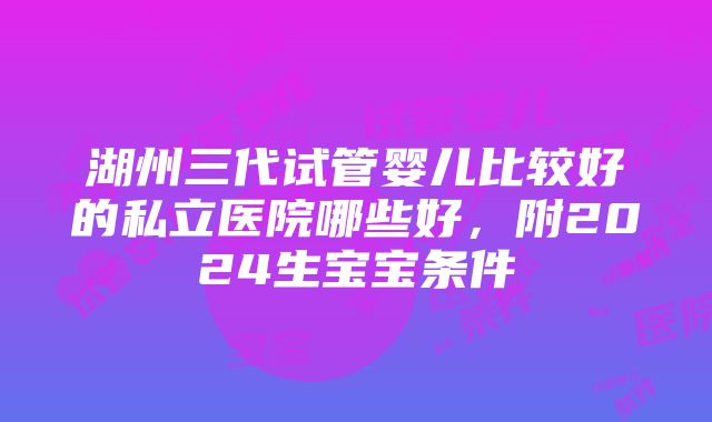 湖州三代试管婴儿比较好的私立医院哪些好，附2024生宝宝条件