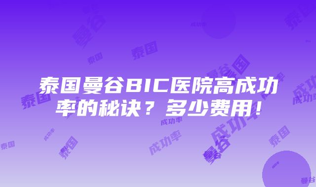 泰国曼谷BIC医院高成功率的秘诀？多少费用！