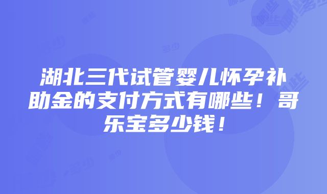 湖北三代试管婴儿怀孕补助金的支付方式有哪些！哥乐宝多少钱！