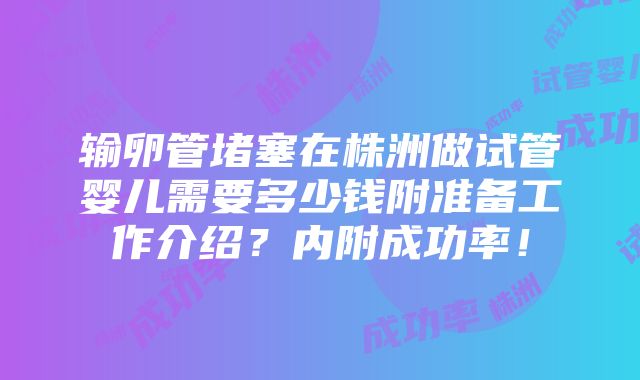 输卵管堵塞在株洲做试管婴儿需要多少钱附准备工作介绍？内附成功率！