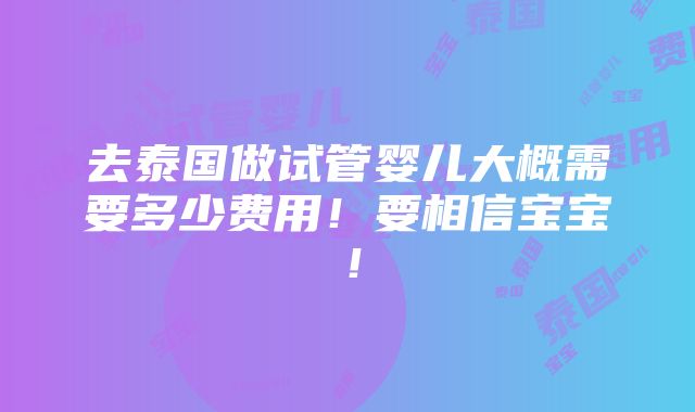 去泰国做试管婴儿大概需要多少费用！要相信宝宝！