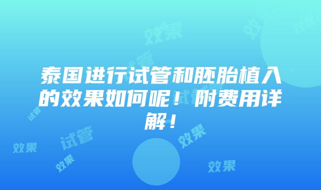 泰国进行试管和胚胎植入的效果如何呢！附费用详解！