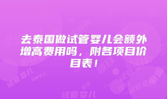 去泰国做试管婴儿会额外增高费用吗，附各项目价目表！