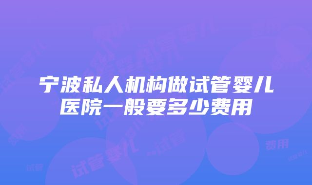 宁波私人机构做试管婴儿医院一般要多少费用