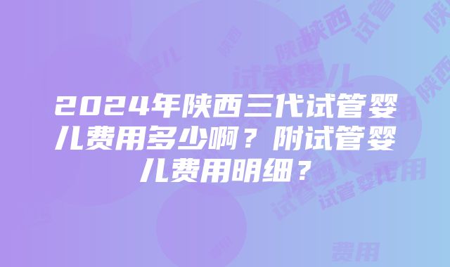 2024年陕西三代试管婴儿费用多少啊？附试管婴儿费用明细？