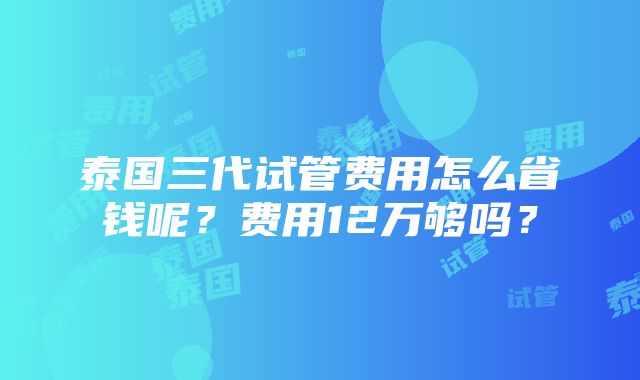 泰国三代试管费用怎么省钱呢？费用12万够吗？