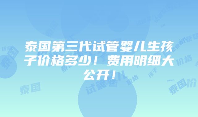 泰国第三代试管婴儿生孩子价格多少！费用明细大公开！