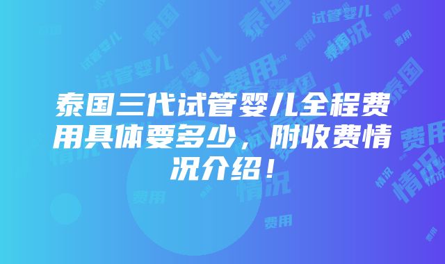 泰国三代试管婴儿全程费用具体要多少，附收费情况介绍！