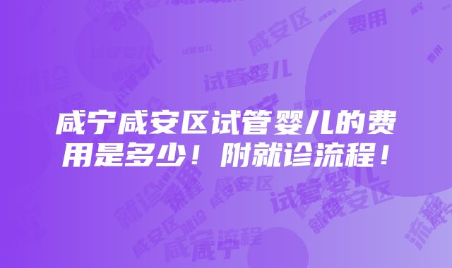 咸宁咸安区试管婴儿的费用是多少！附就诊流程！