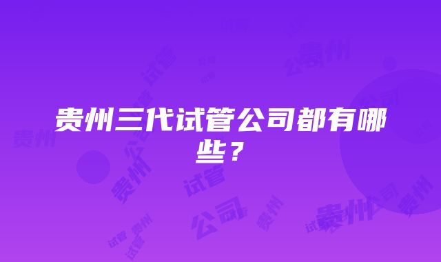 贵州三代试管公司都有哪些？