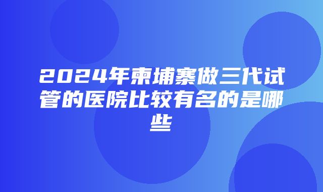 2024年柬埔寨做三代试管的医院比较有名的是哪些