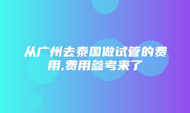 从广州去泰国做试管的费用,费用参考来了