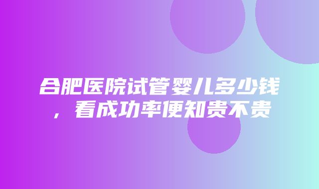 合肥医院试管婴儿多少钱，看成功率便知贵不贵