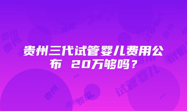 贵州三代试管婴儿费用公布 20万够吗？