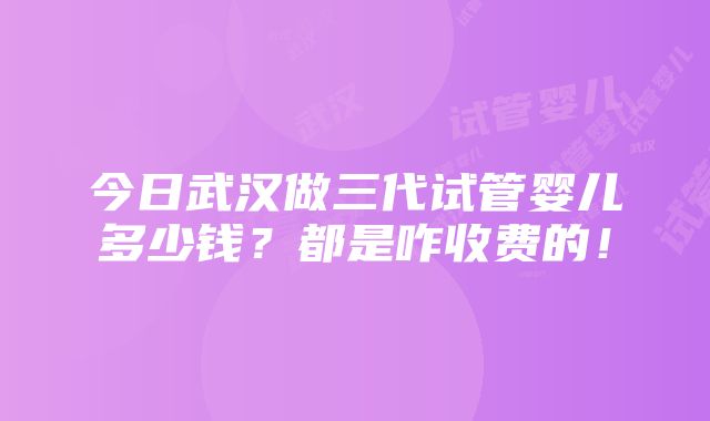 今日武汉做三代试管婴儿多少钱？都是咋收费的！