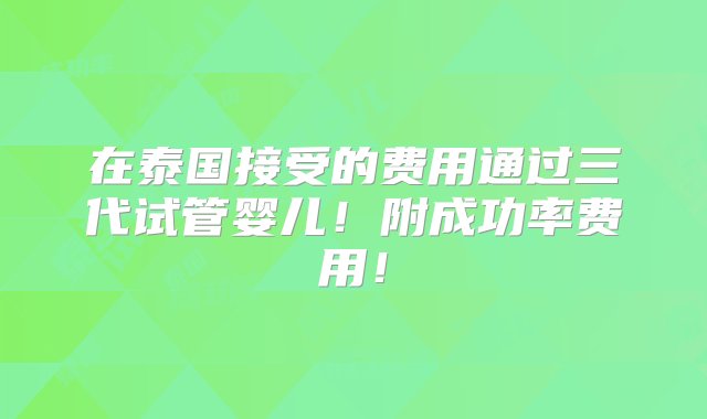 在泰国接受的费用通过三代试管婴儿！附成功率费用！