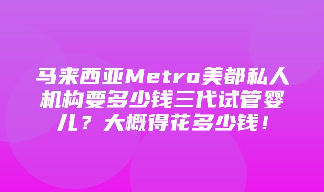 马来西亚Metro美都私人机构要多少钱三代试管婴儿？大概得花多少钱！