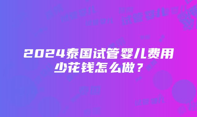 2024泰国试管婴儿费用少花钱怎么做？