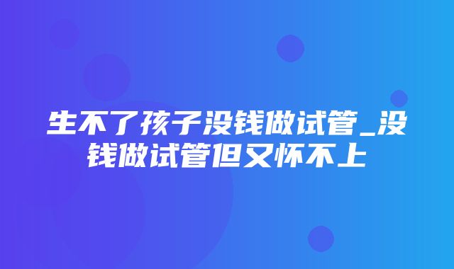 生不了孩子没钱做试管_没钱做试管但又怀不上