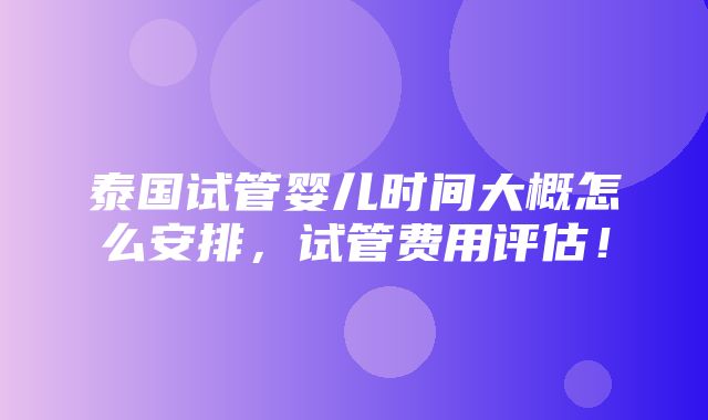 泰国试管婴儿时间大概怎么安排，试管费用评估！