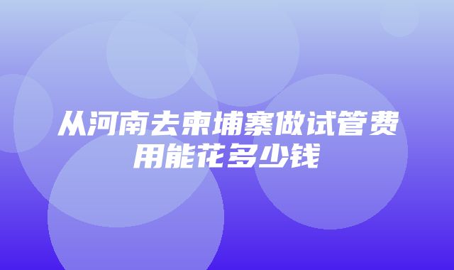 从河南去柬埔寨做试管费用能花多少钱