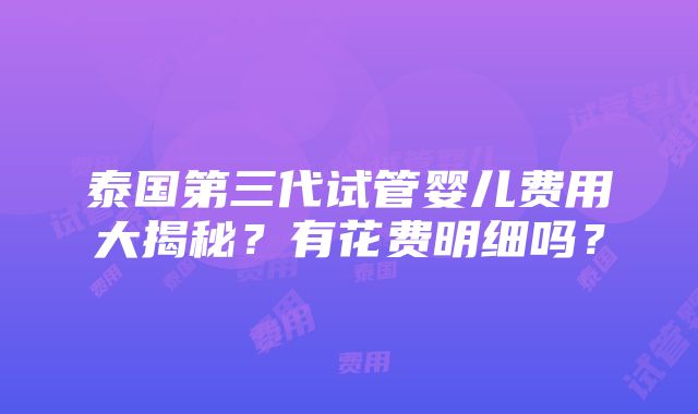 泰国第三代试管婴儿费用大揭秘？有花费明细吗？