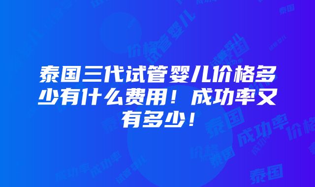 泰国三代试管婴儿价格多少有什么费用！成功率又有多少！