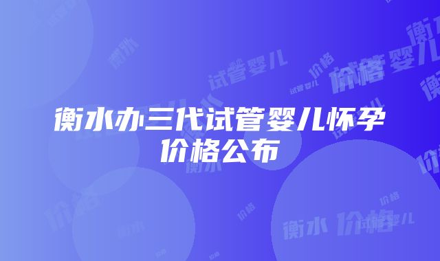 衡水办三代试管婴儿怀孕价格公布