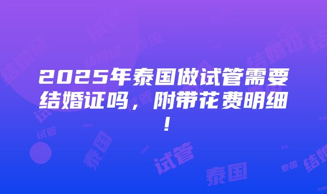 2025年泰国做试管需要结婚证吗，附带花费明细！