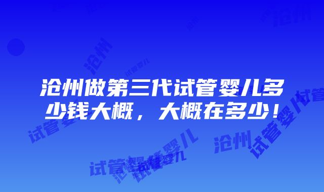 沧州做第三代试管婴儿多少钱大概，大概在多少！