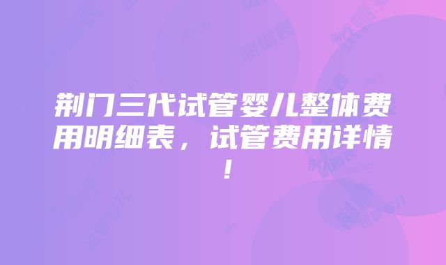 荆门三代试管婴儿整体费用明细表，试管费用详情！