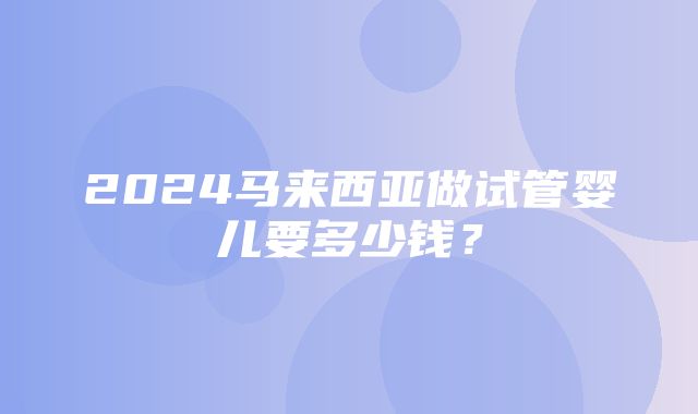 2024马来西亚做试管婴儿要多少钱？