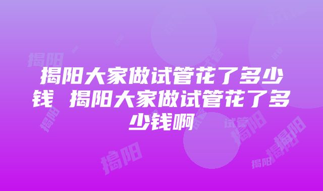 揭阳大家做试管花了多少钱 揭阳大家做试管花了多少钱啊