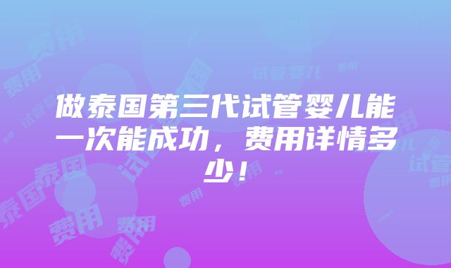 做泰国第三代试管婴儿能一次能成功，费用详情多少！