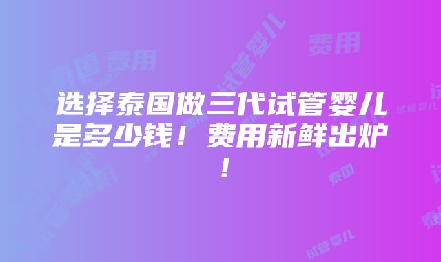 选择泰国做三代试管婴儿是多少钱！费用新鲜出炉！