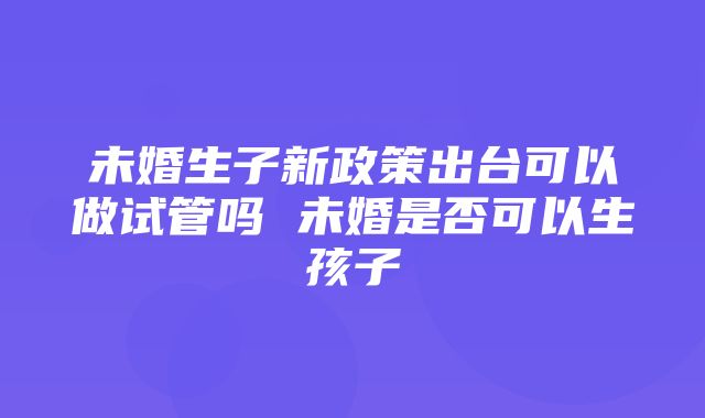 未婚生子新政策出台可以做试管吗 未婚是否可以生孩子