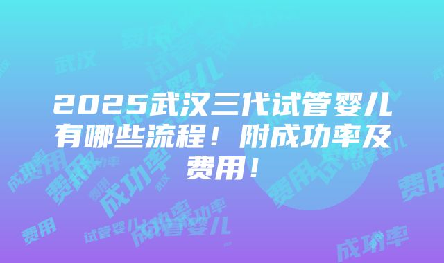 2025武汉三代试管婴儿有哪些流程！附成功率及费用！