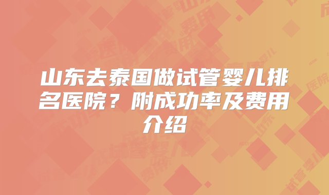 山东去泰国做试管婴儿排名医院？附成功率及费用介绍