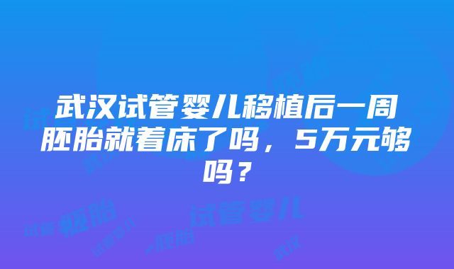 武汉试管婴儿移植后一周胚胎就着床了吗，5万元够吗？