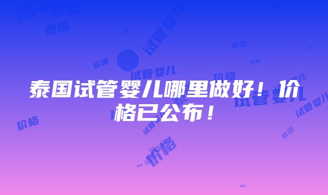 泰国试管婴儿哪里做好！价格已公布！