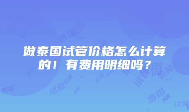 做泰国试管价格怎么计算的！有费用明细吗？