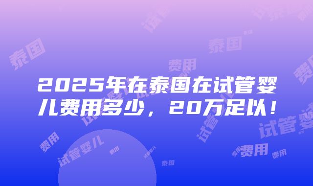 2025年在泰国在试管婴儿费用多少，20万足以！