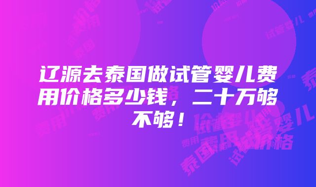 辽源去泰国做试管婴儿费用价格多少钱，二十万够不够！