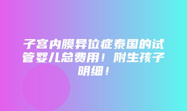 子宫内膜异位症泰国的试管婴儿总费用！附生孩子明细！