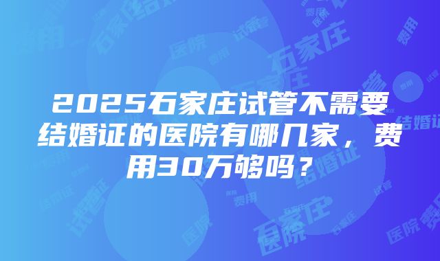 2025石家庄试管不需要结婚证的医院有哪几家，费用30万够吗？